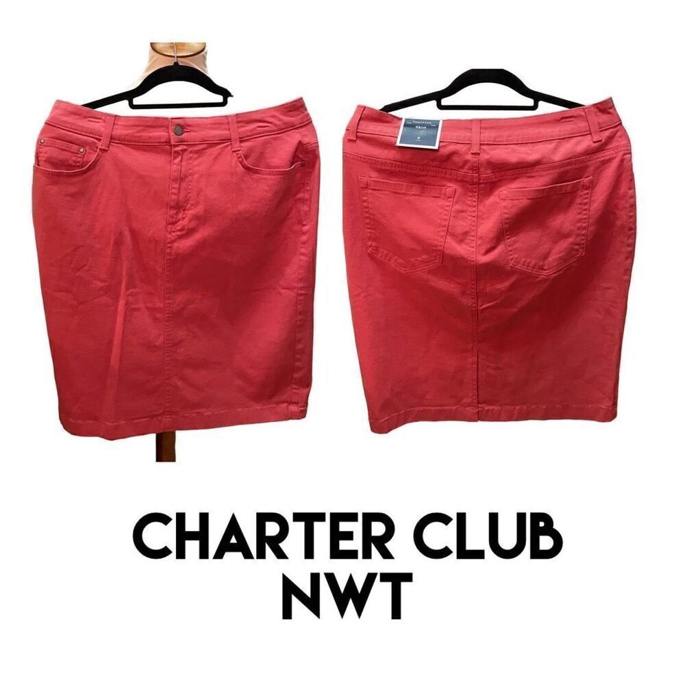 Charter Club Womens Denim Skirt Summer Red/Coral Size 8-NWT